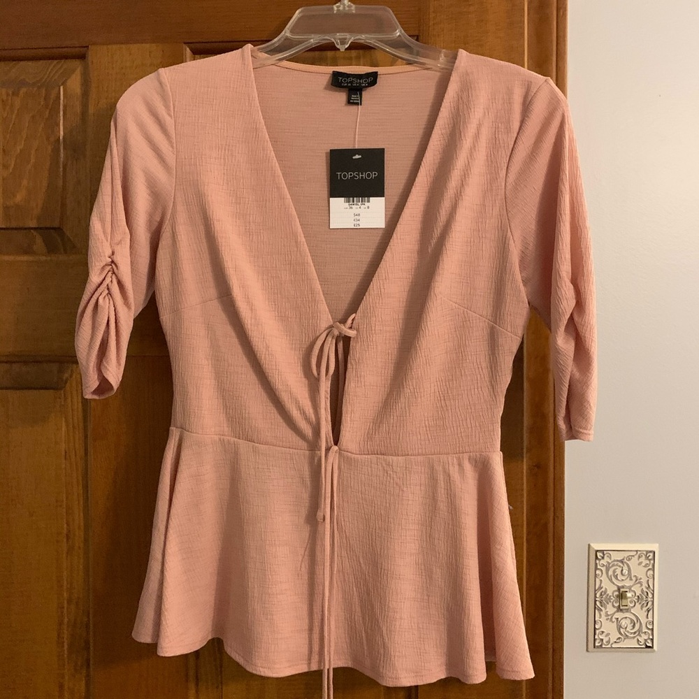 Topshop tie front peplum top